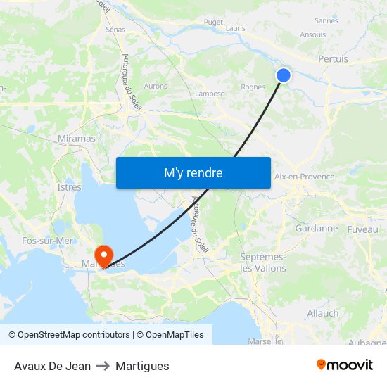Avaux De Jean to Martigues map
