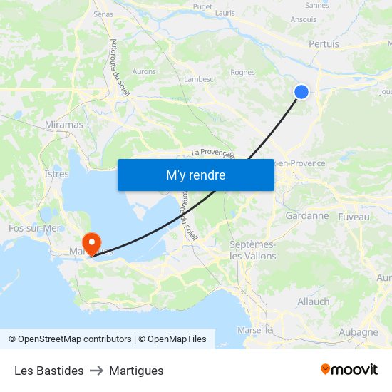 Les Bastides to Martigues map