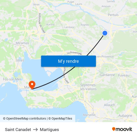 Saint Canadet to Martigues map