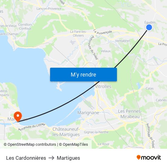 Les Cardonnières to Martigues map