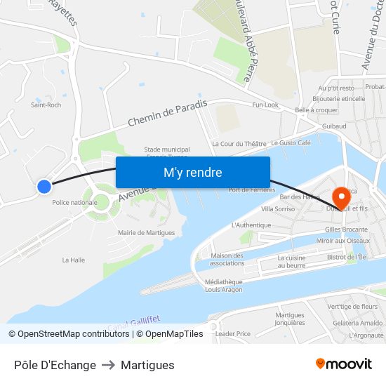 Pôle D'Echange to Martigues map