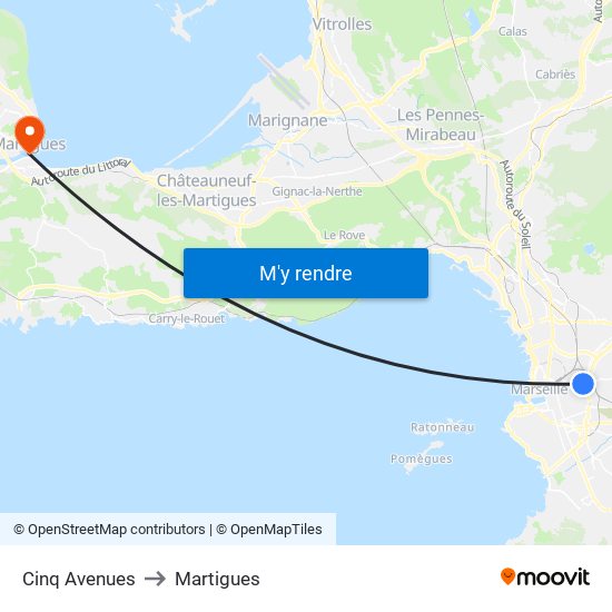 Cinq Avenues to Martigues map