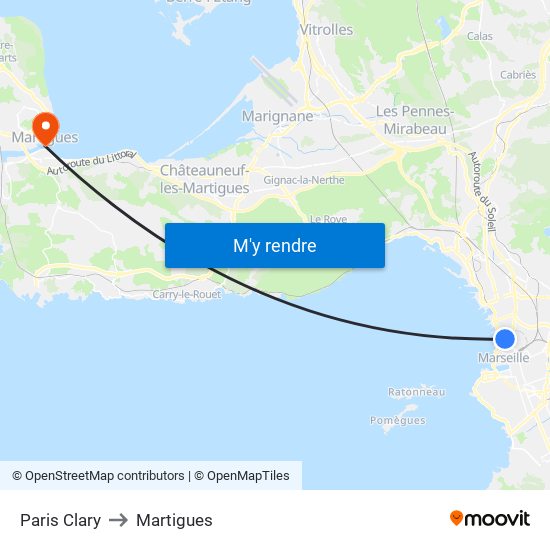 Paris Clary to Martigues map