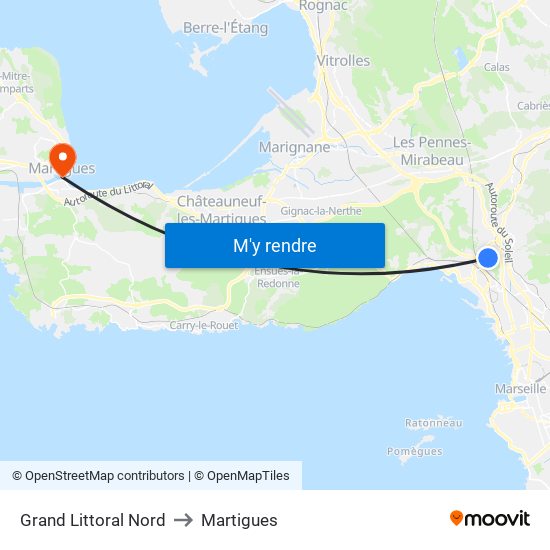 Grand Littoral Nord to Martigues map