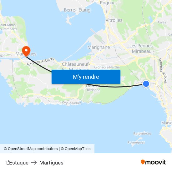 L'Estaque to Martigues map