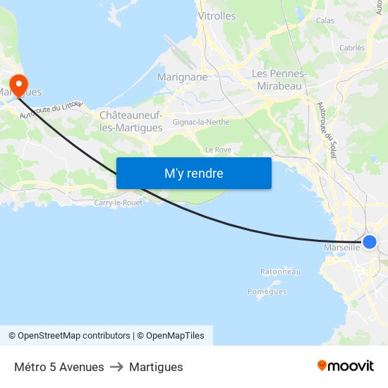 Métro 5 Avenues to Martigues map