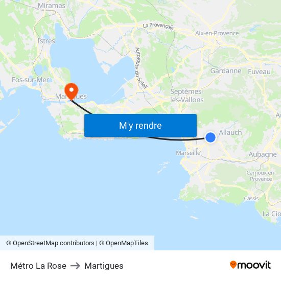Métro La Rose to Martigues map
