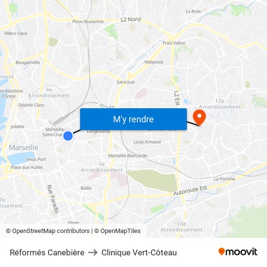 Réformés Canebière to Clinique Vert-Côteau map