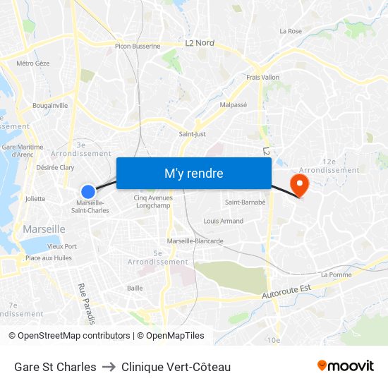 Gare St Charles to Clinique Vert-Côteau map