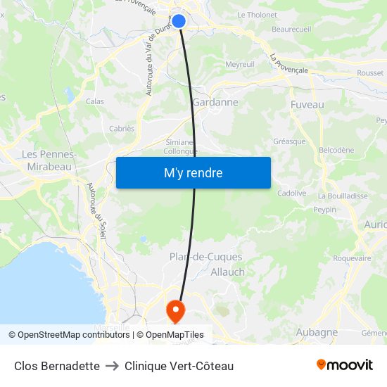 Clos Bernadette to Clinique Vert-Côteau map