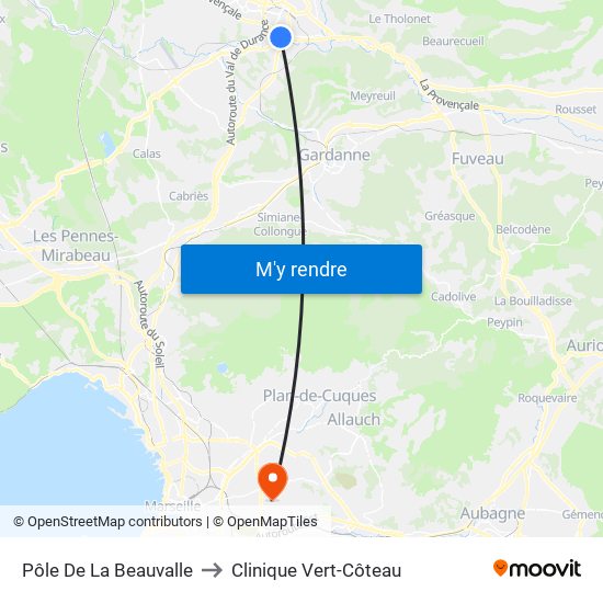 Pôle De La Beauvalle to Clinique Vert-Côteau map