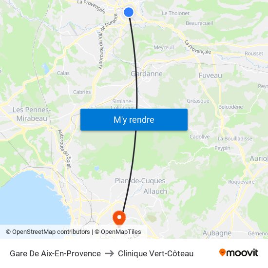 Gare De Aix-En-Provence to Clinique Vert-Côteau map