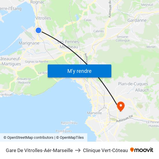 Gare De Vitrolles-Aér-Marseille to Clinique Vert-Côteau map