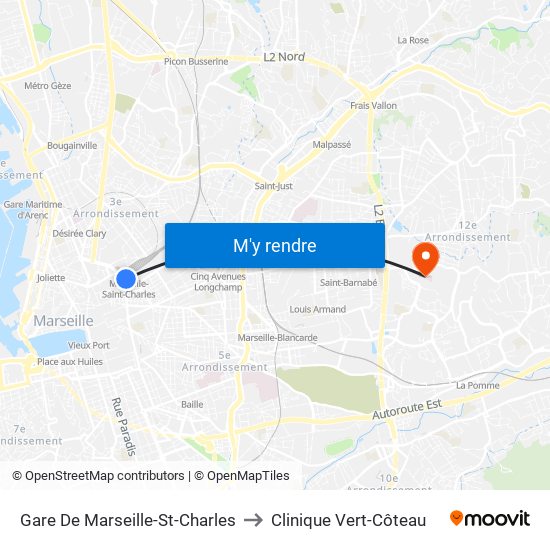 Gare De Marseille-St-Charles to Clinique Vert-Côteau map