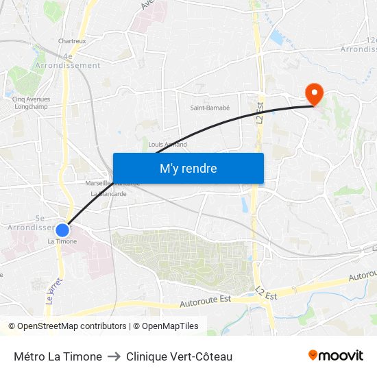 Métro La Timone to Clinique Vert-Côteau map