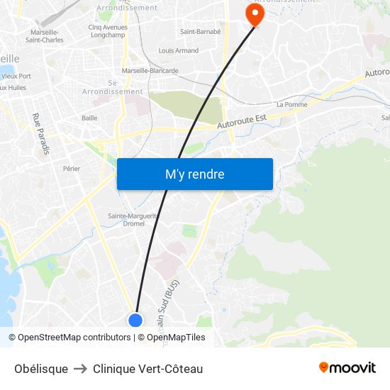 Obélisque to Clinique Vert-Côteau map