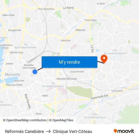 Réformés Canebière to Clinique Vert-Côteau map