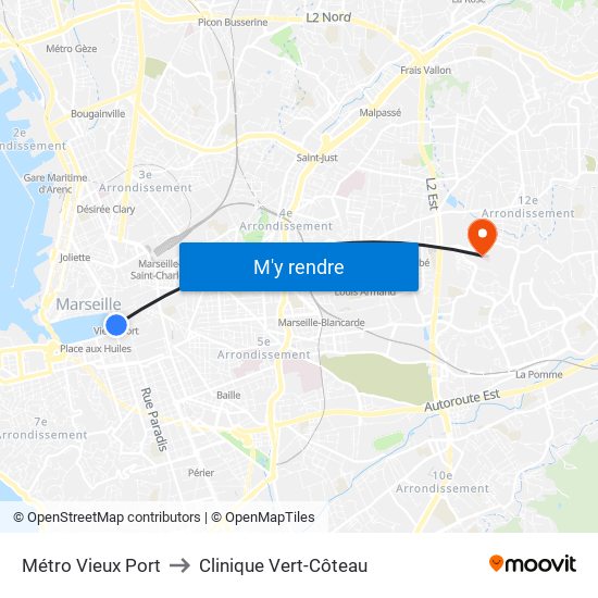 Métro Vieux Port to Clinique Vert-Côteau map