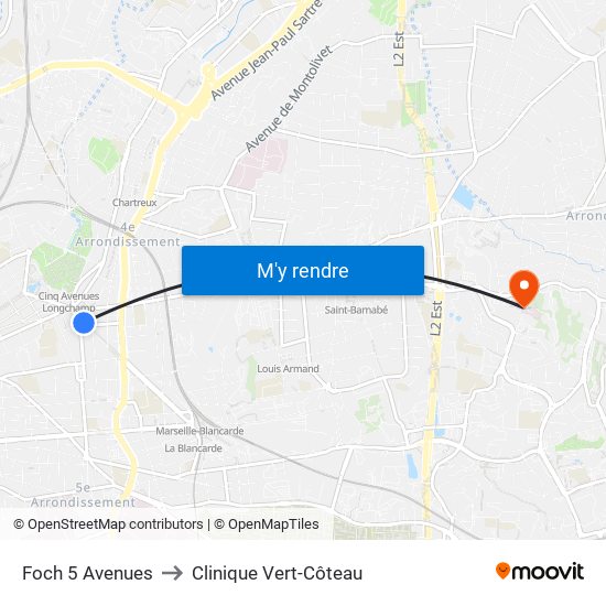 Foch 5 Avenues to Clinique Vert-Côteau map