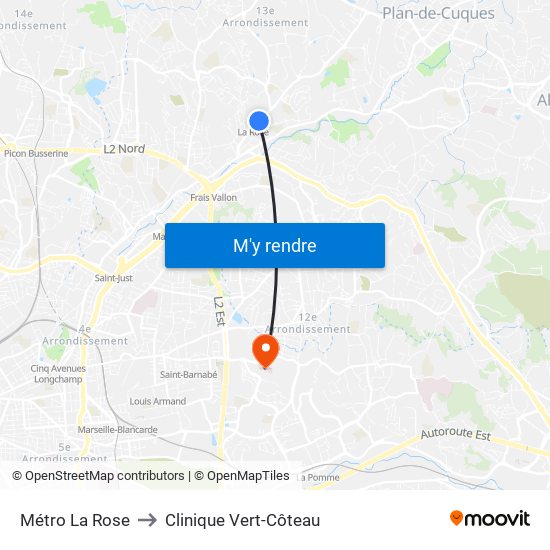 Métro La Rose to Clinique Vert-Côteau map
