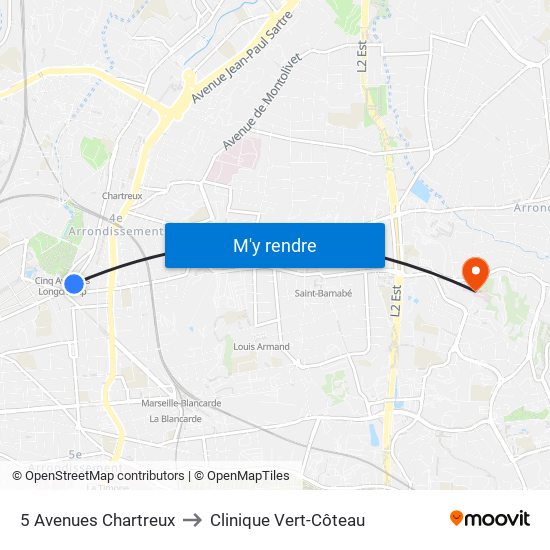 5 Avenues Chartreux to Clinique Vert-Côteau map
