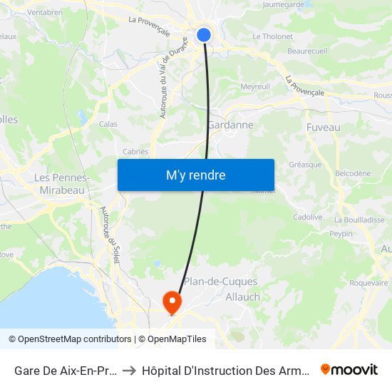 Gare De Aix-En-Provence to Hôpital D'Instruction Des Armées Laveran map