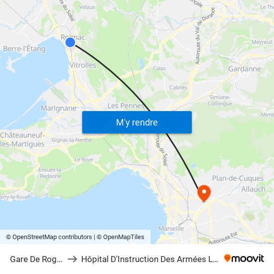 Gare De Rognac to Hôpital D'Instruction Des Armées Laveran map