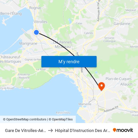 Gare De Vitrolles-Aér-Marseille to Hôpital D'Instruction Des Armées Laveran map