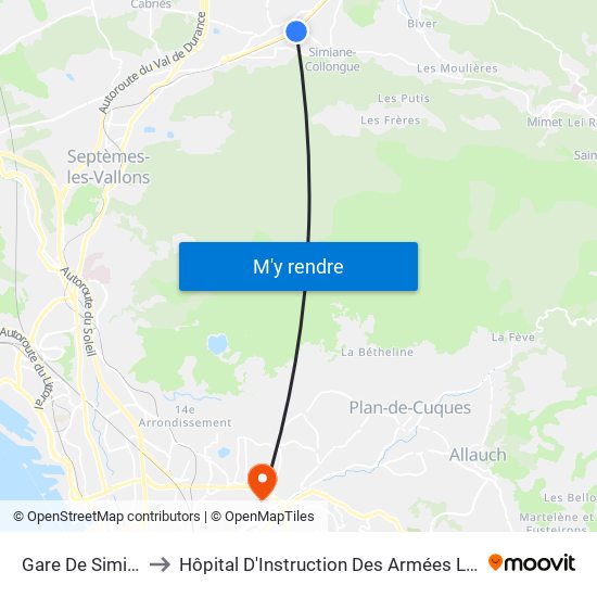 Gare De Simiane to Hôpital D'Instruction Des Armées Laveran map