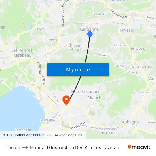 Toulon to Hôpital D'Instruction Des Armées Laveran map