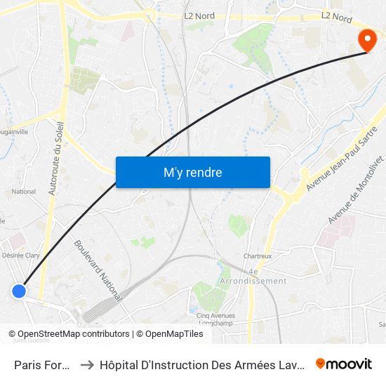 Paris Forbin to Hôpital D'Instruction Des Armées Laveran map