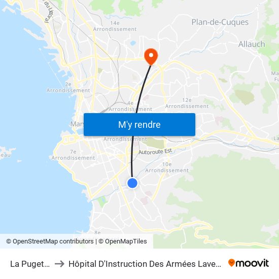 La Pugette to Hôpital D'Instruction Des Armées Laveran map
