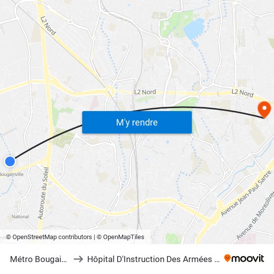Métro Bougainville to Hôpital D'Instruction Des Armées Laveran map