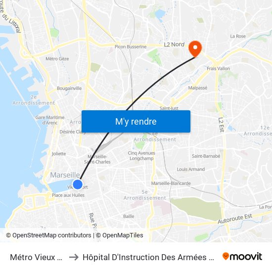 Métro Vieux Port to Hôpital D'Instruction Des Armées Laveran map