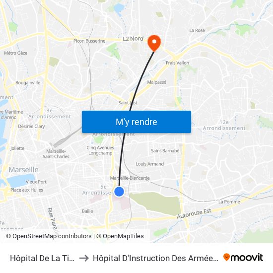Hôpital De La Timone to Hôpital D'Instruction Des Armées Laveran map