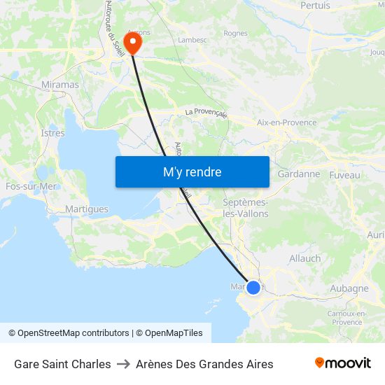 Gare Saint Charles to Arènes Des Grandes Aires map