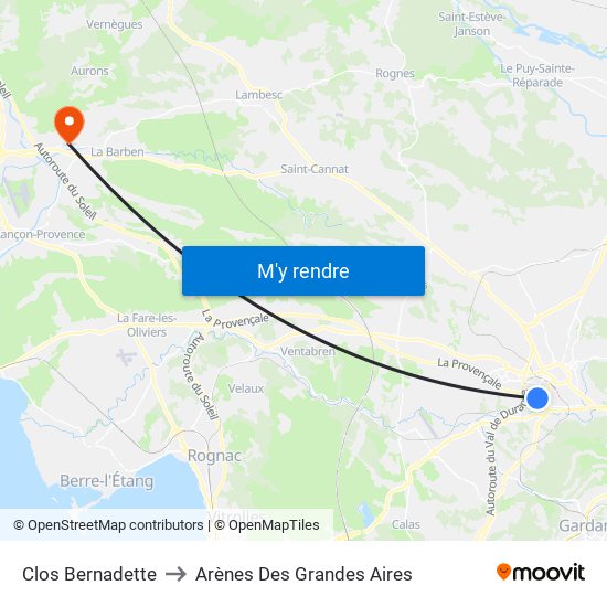 Clos Bernadette to Arènes Des Grandes Aires map