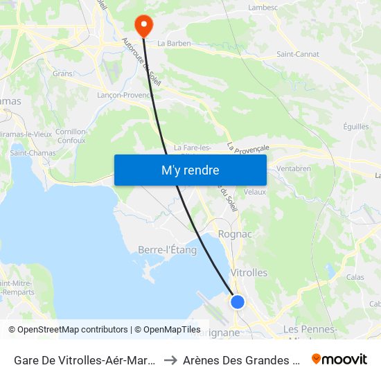 Gare De Vitrolles-Aér-Marseille to Arènes Des Grandes Aires map