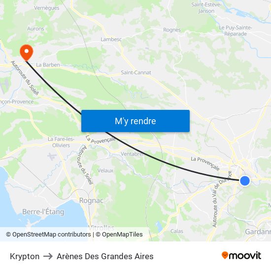 Krypton to Arènes Des Grandes Aires map