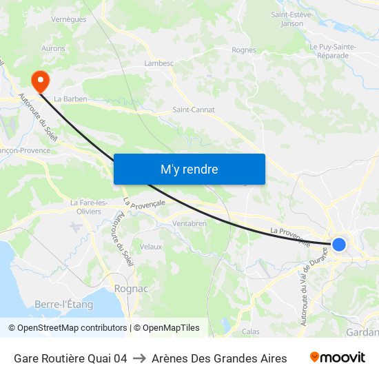 Gare Routière Quai 04 to Arènes Des Grandes Aires map