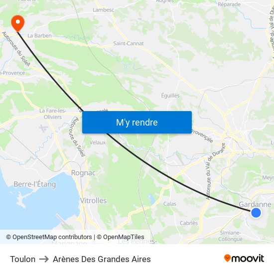 Toulon to Arènes Des Grandes Aires map