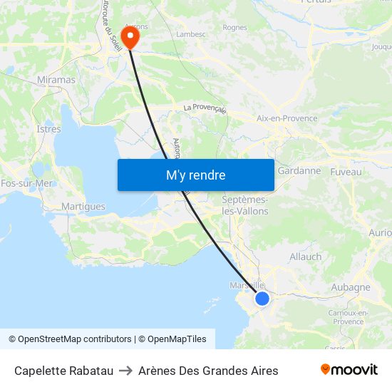 Capelette Rabatau to Arènes Des Grandes Aires map