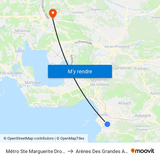 Métro Ste Marguerite Dromel to Arènes Des Grandes Aires map