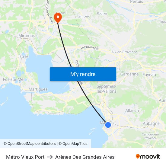 Métro Vieux Port to Arènes Des Grandes Aires map