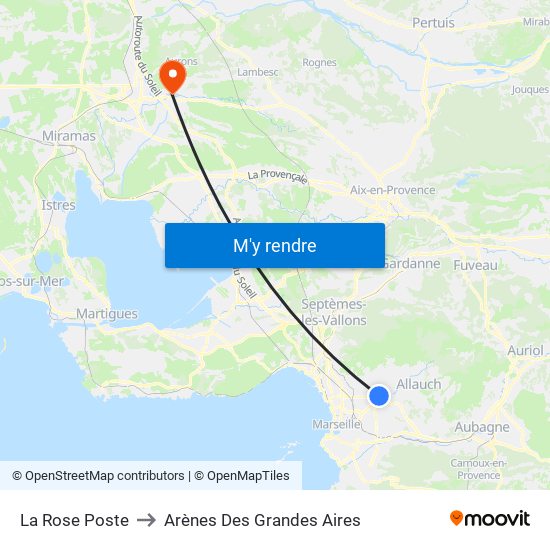 La Rose Poste to Arènes Des Grandes Aires map