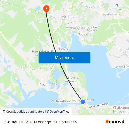 Martigues Pole D'Echange to Entressen map