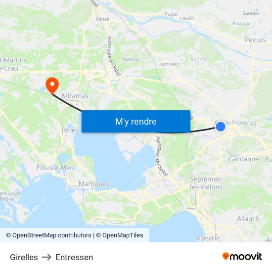 Girelles to Entressen map
