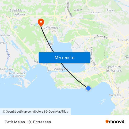 Petit Méjan to Entressen map