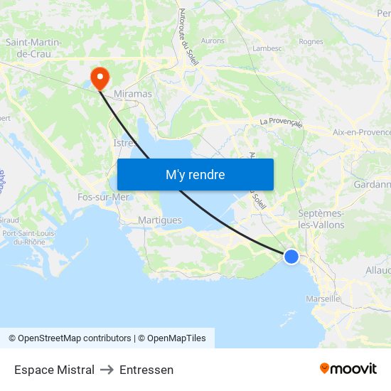 Espace Mistral to Entressen map