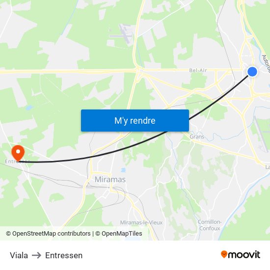 Viala to Entressen map